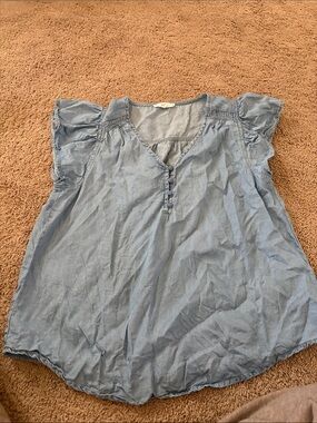 mine Light Blue V-Neck Flutter Sleeve Top